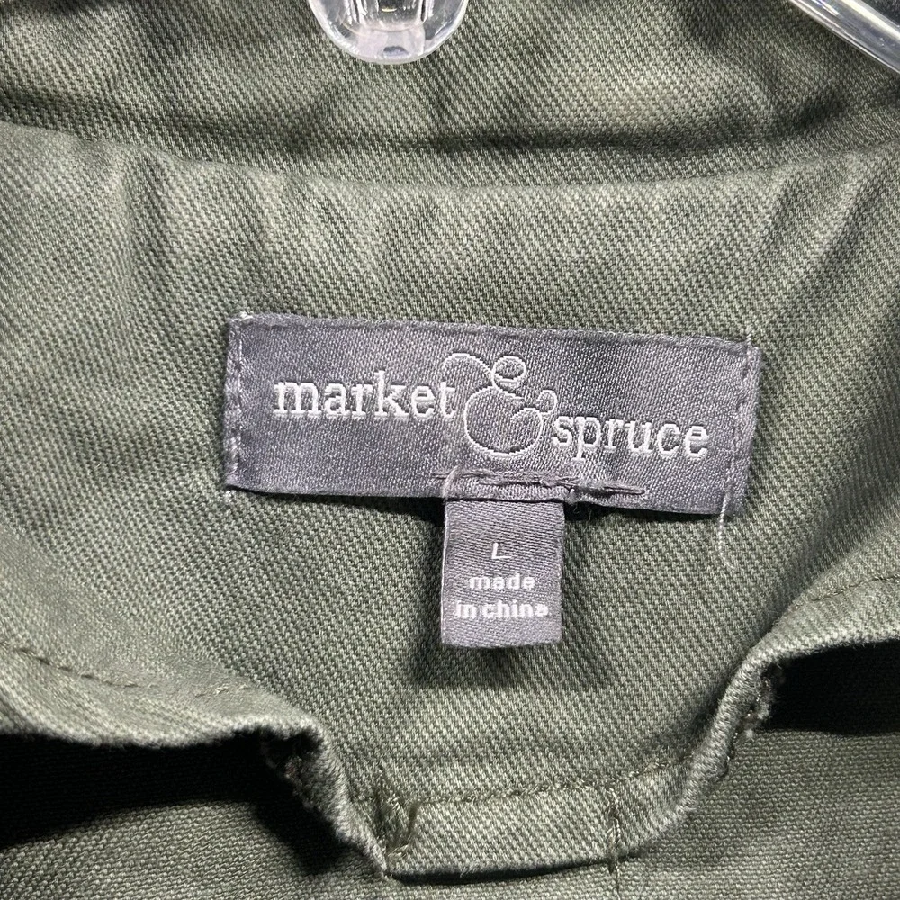 Market & Spruce Military Style Jacket w/Hood Cotton/Spandex Dark Green Sz Large‎